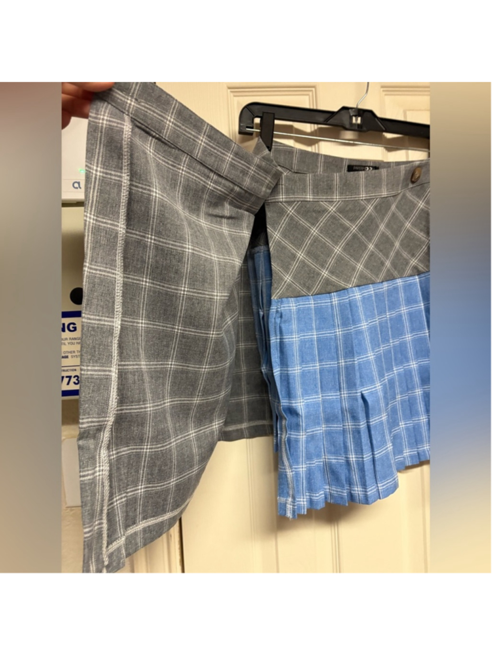 Papermoon women size L Large plaid pleated wrap skirt grey gray blue NEW NWT - Picture 5 of 11